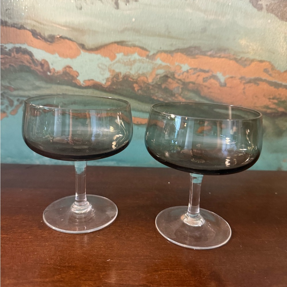 Vintage Peill CORA SMOKE (CLEAR STEM) Liquor Cocktail 3 1/2" X 2 5/8" glasses.